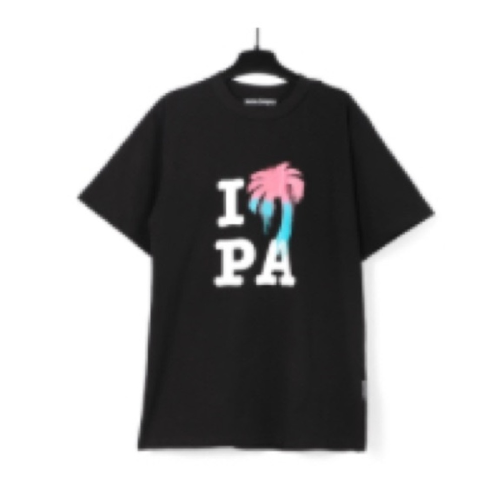 Palm Angels Black Tee with Pink and Blue Graphic